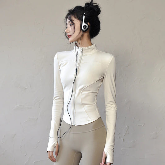 Women's Long Sleeve Running Jacket Zip Front Workout Coat
