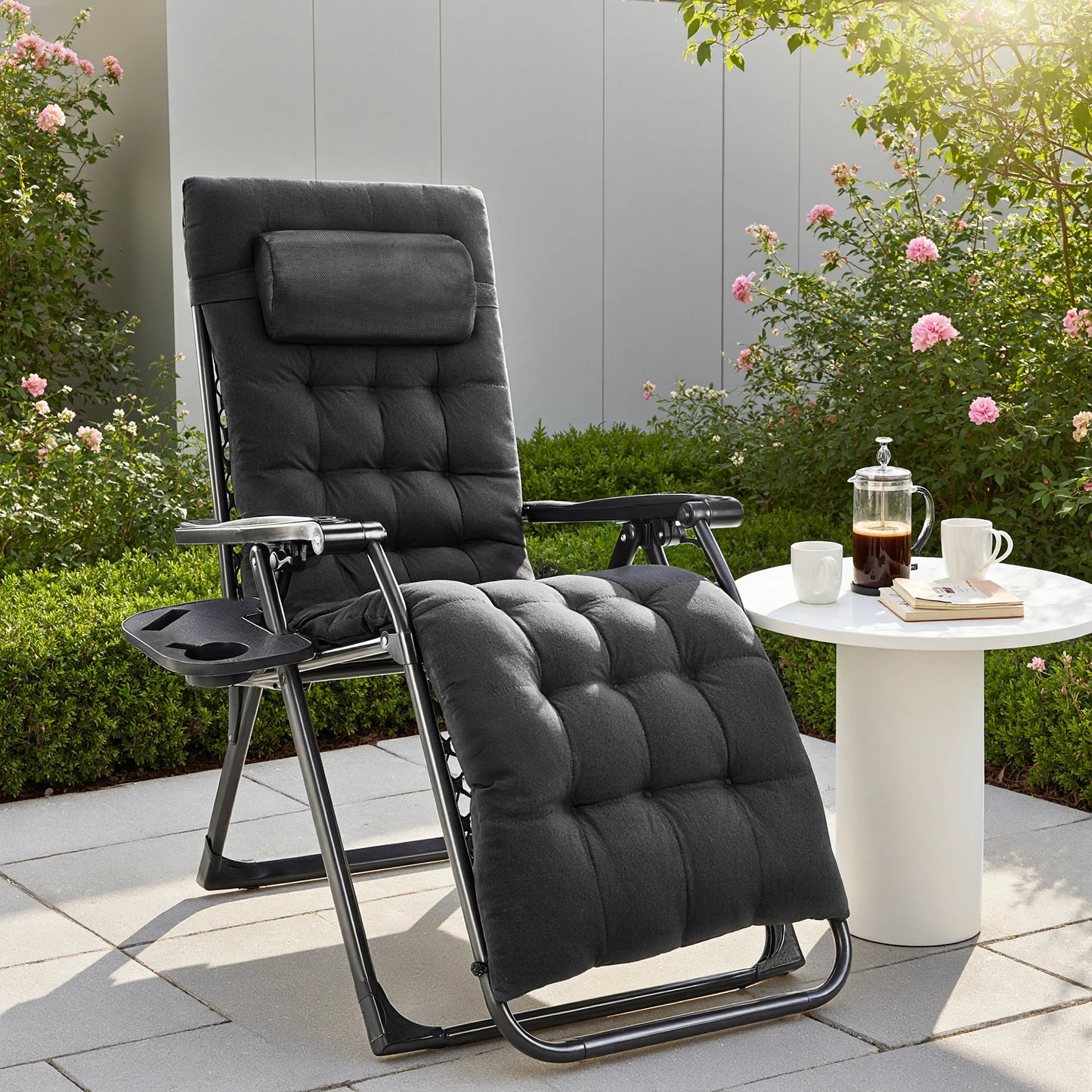 JHK Zero Gravity Portable Recliner Camping Patio Outdoor Garden Lounge Chair with Cup Holder Trays Adjustable Pillow for Backyard