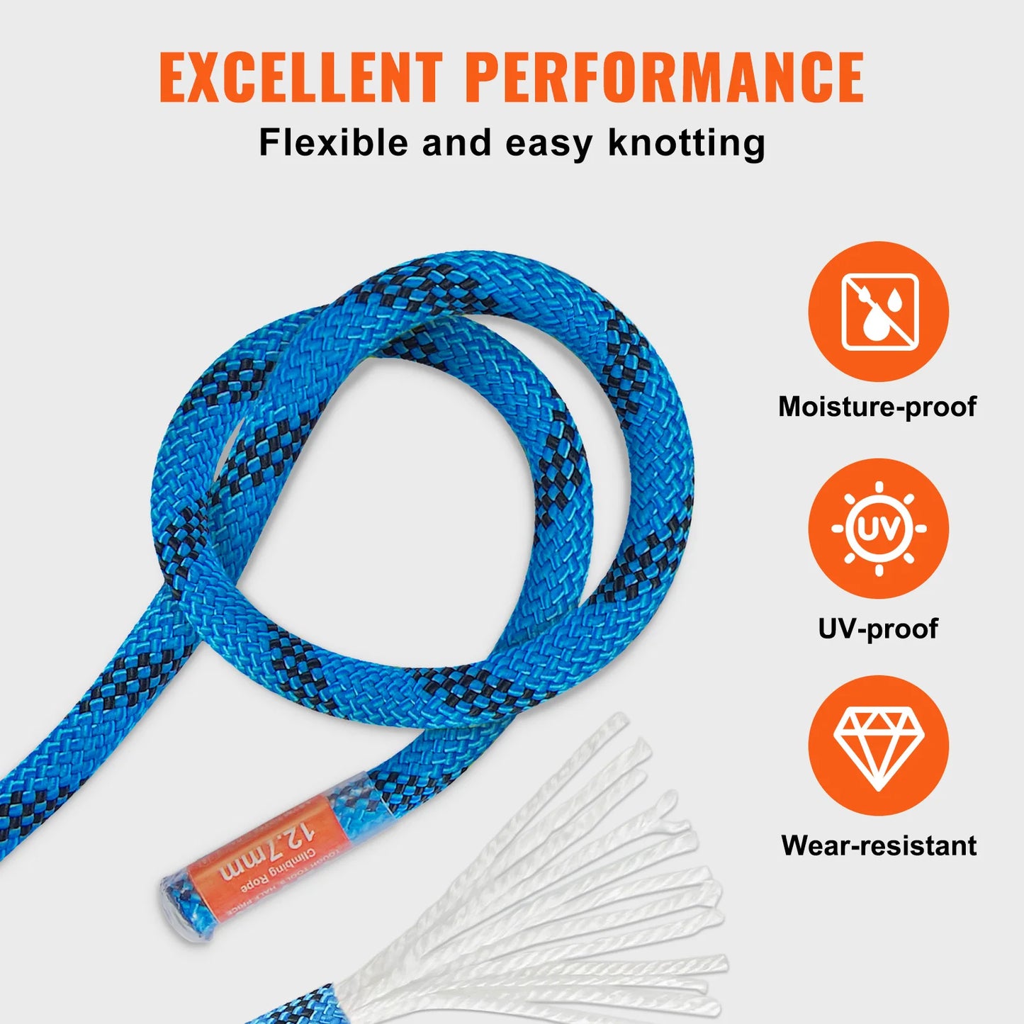 VEVOR Static Climbing Rope With Steel Snap Hooks 30 kN Breaking Strength