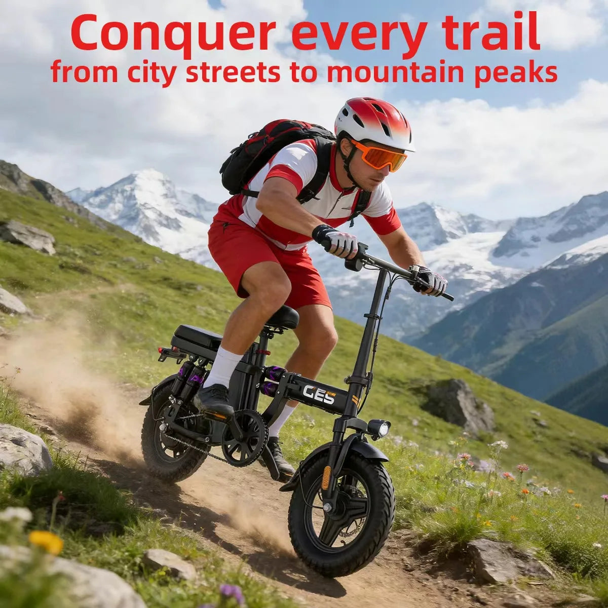 UPlee GE5 48V 15AH Battery EBike 30+MPH 250W Folding Electric Bike 30 Miles Max Range Electric Bike for Adults 14" Fat Tire