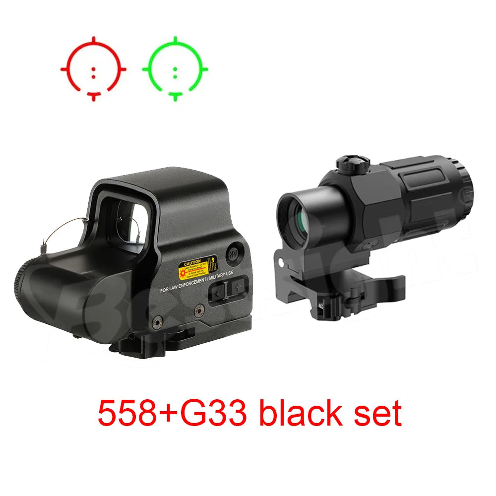 558 Red Dot Sight G33/G43/G45 Magnifier 558+G33 Holographic Sight with Switch to Side QD 20mm Rail Mount