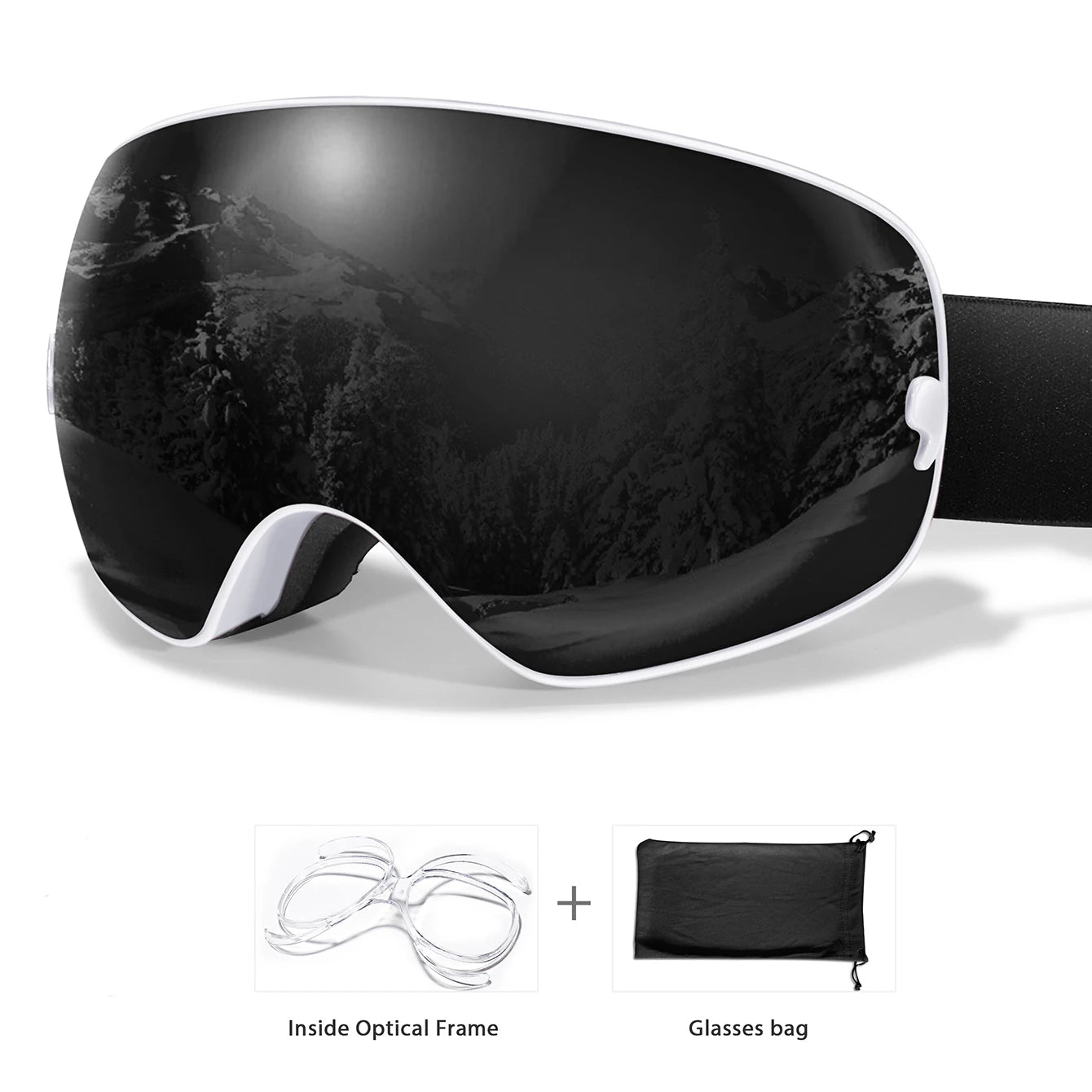 Winter Ski Goggles UV400 Anti Fog Unisex Free Frame Bag
