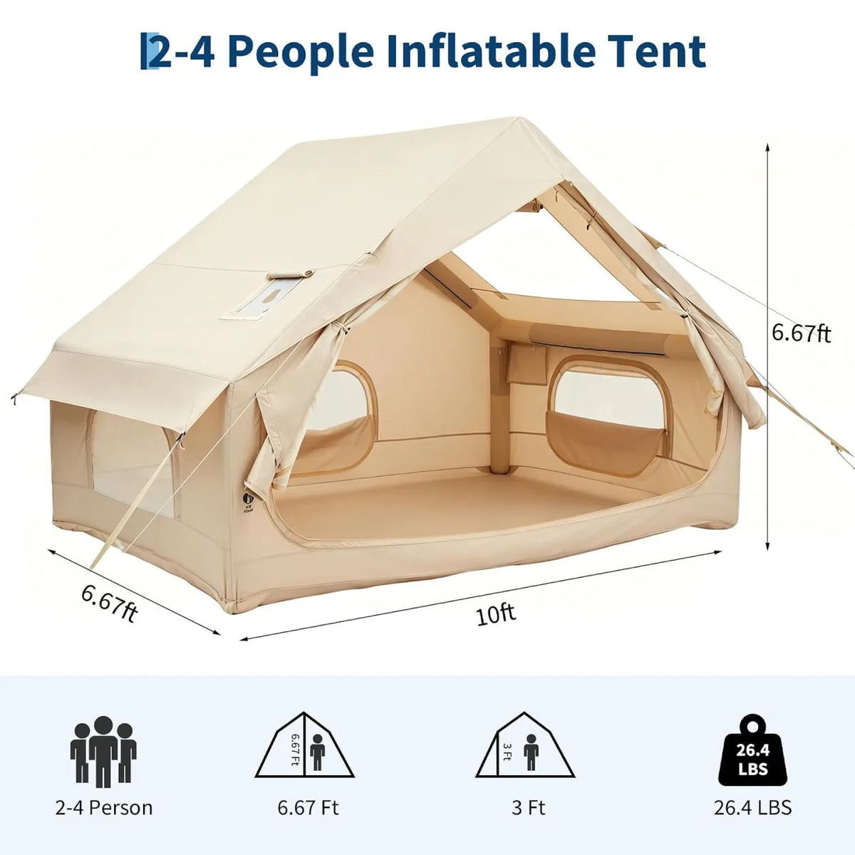 Inflatable Waterproof Camping Tent With Stove Jack And Mesh Windows