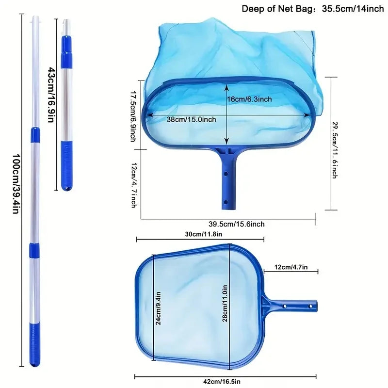 Adjustable Telescopic Pool Skimmer Net Fine Mesh Leaf Cleaner