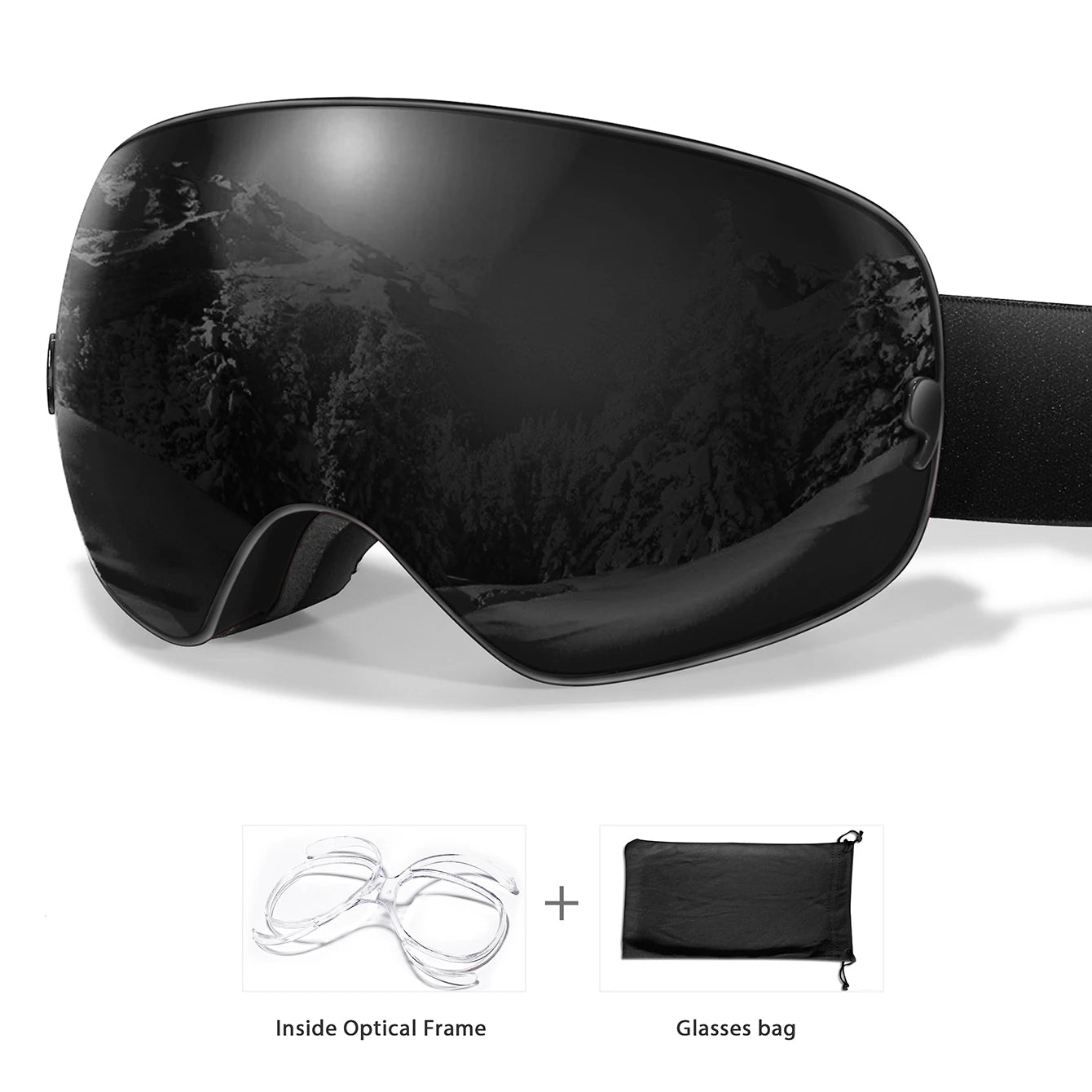 Winter Ski Goggles UV400 Anti Fog Unisex Free Frame Bag