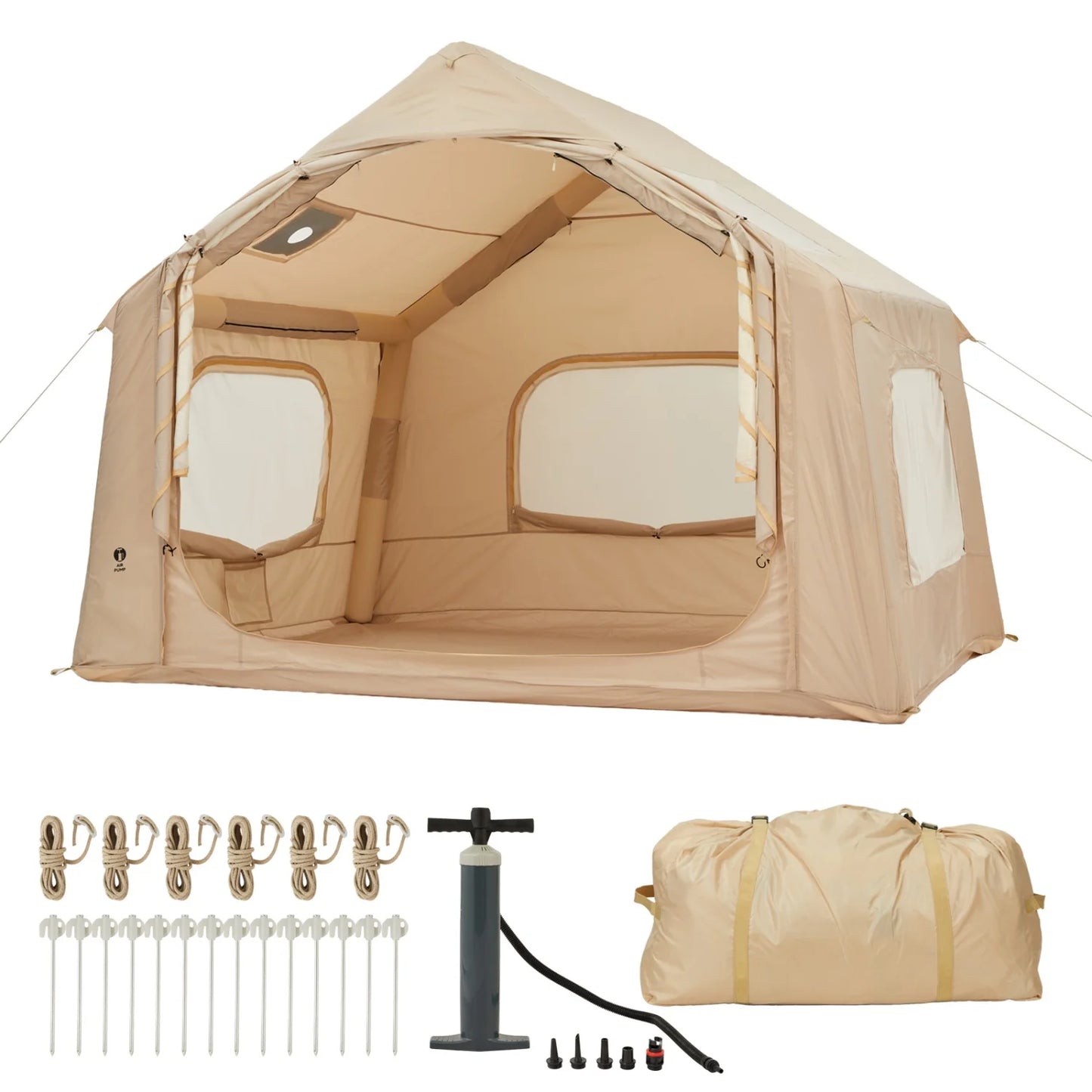 Large Inflatable Camping Tent for 4-6 Adults - 8 Square Outdoor Shelter with Hand Pump - Quick Setup, Weather-Resistant