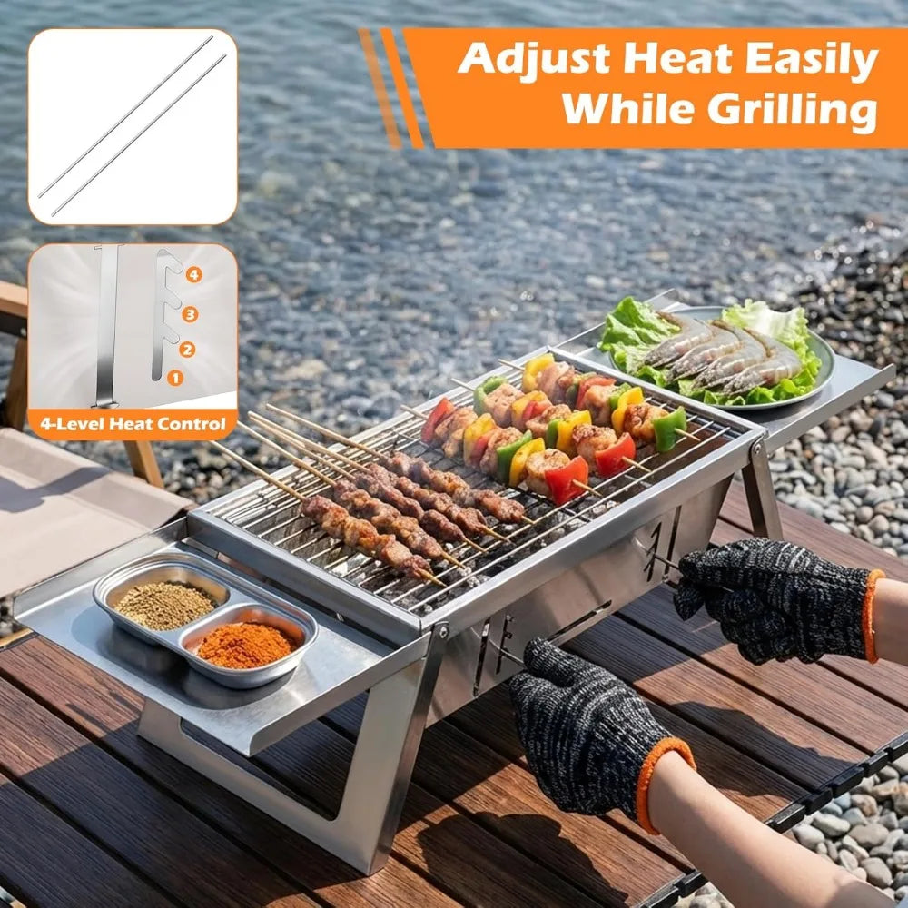 Compact Foldable Charcoal Grill with 4 Level Heat Control Portable Outdoor BBQ for Camping Picnic Garden Travel