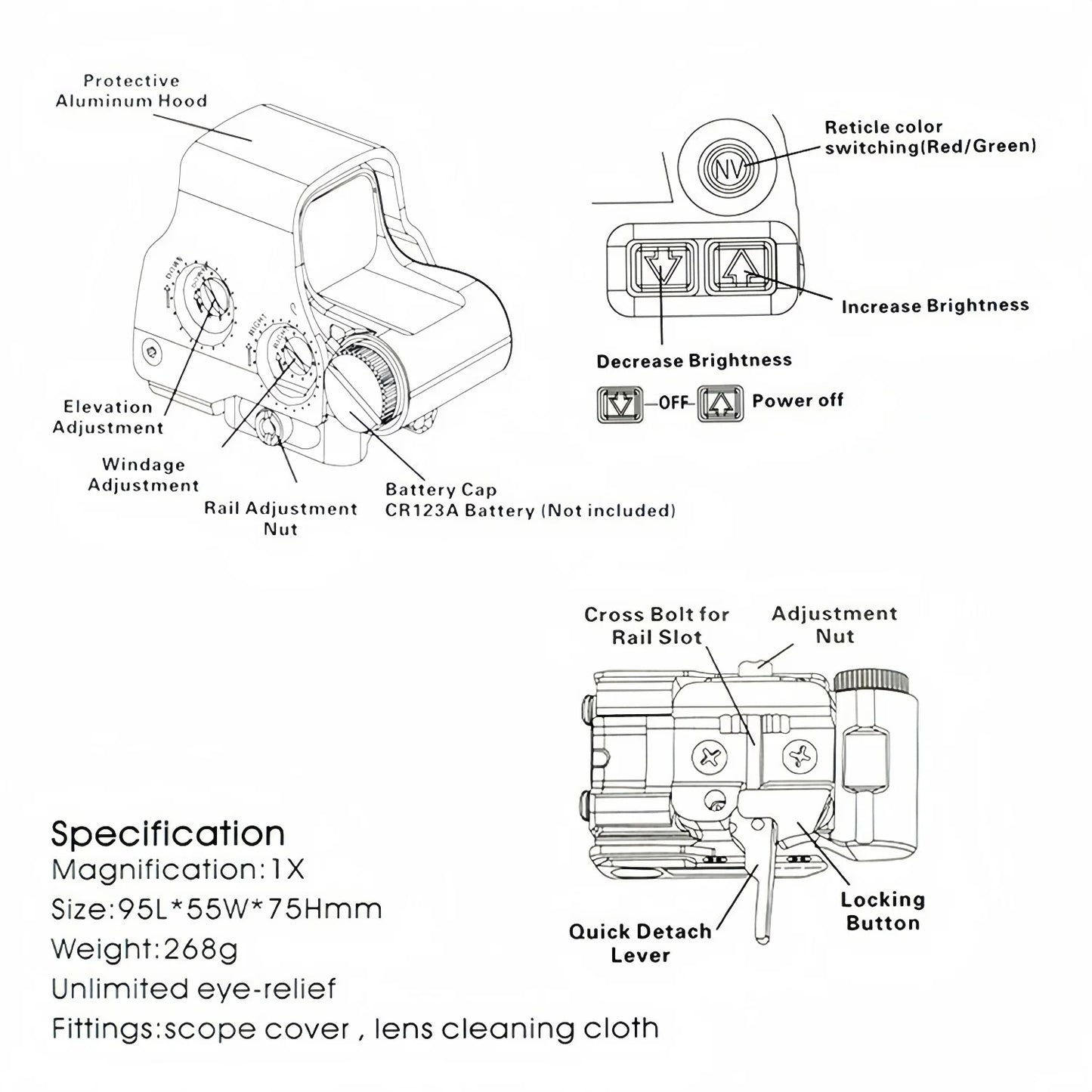 558 Red Dot Sight G33/G43/G45 Magnifier 558+G33 Holographic Sight with Switch to Side QD 20mm Rail Mount