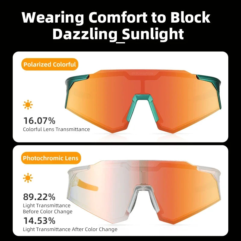ROCKBROS Cycling Glasses Photochromic Bike Bicycle Glasses Polarized Men Sunglasses MTB Road Cycling Eyewear Protection Goggles