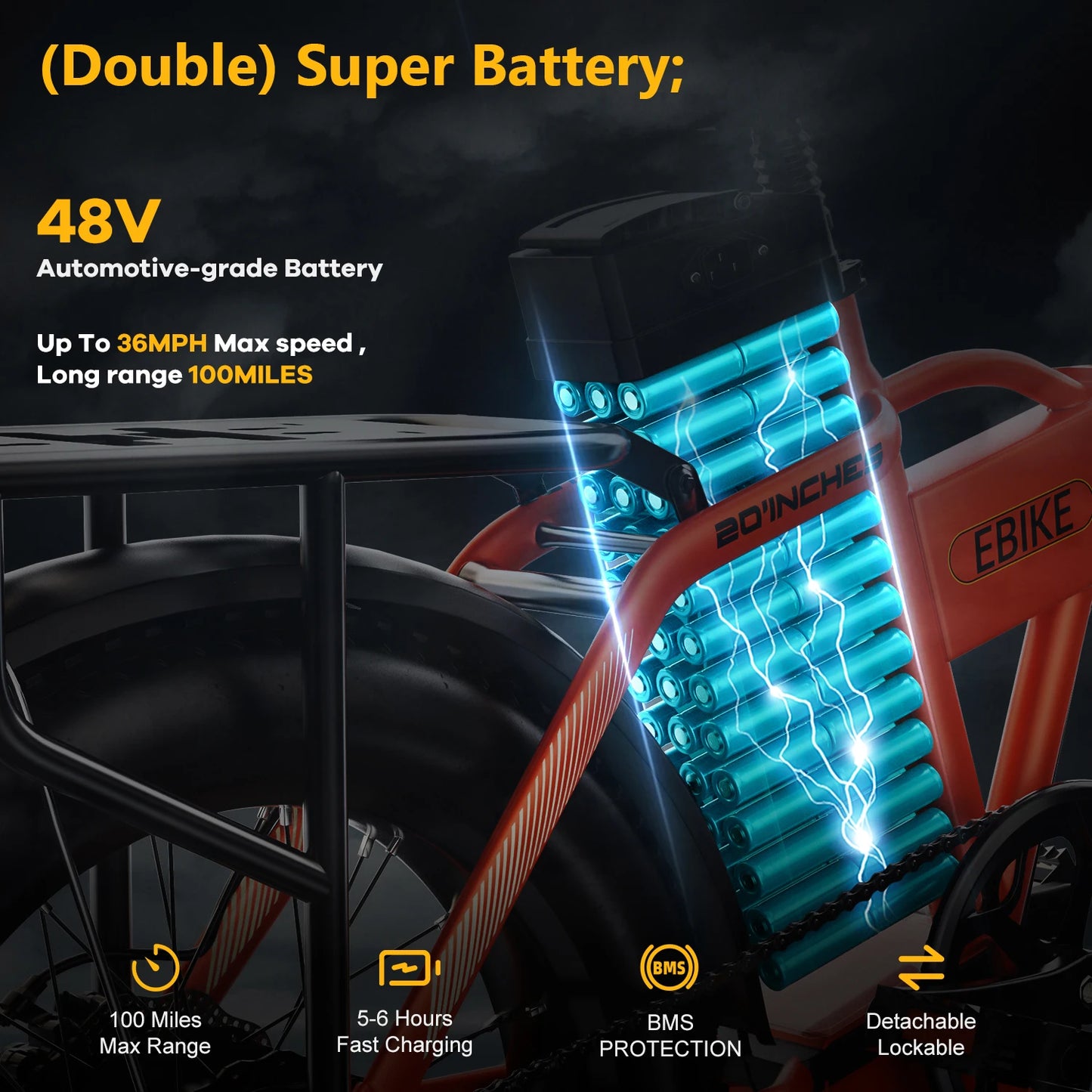 Cybervelo 1000W Peak High-speed Brushless Folding 20 Inch Fat Tire Electric Bike for Adults 48V 20.8Ah/50Ah Removable Battery 80 Miles Range Commuter E-Bicycle EK4