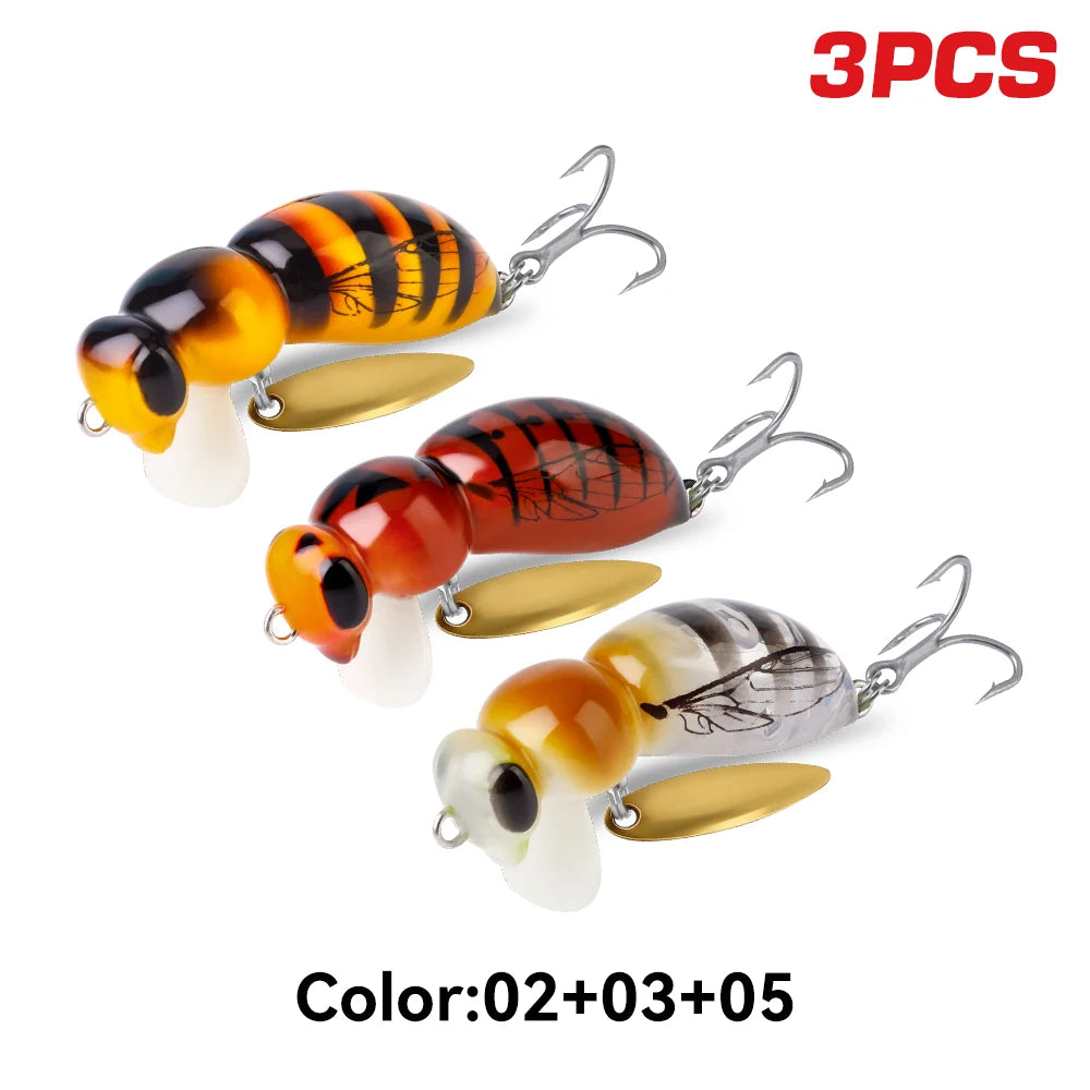 Kingdom 3Pcs Wasp Minnow Topwater Fishing Lure Two Types 35mm 3.9g Floating Spinner Single Hook Artificial Hard Baits Bass Pike