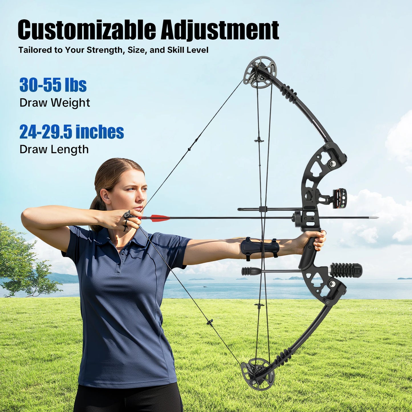 Compound Bow With Adjustable Draw Weight And 3 Pin Sight