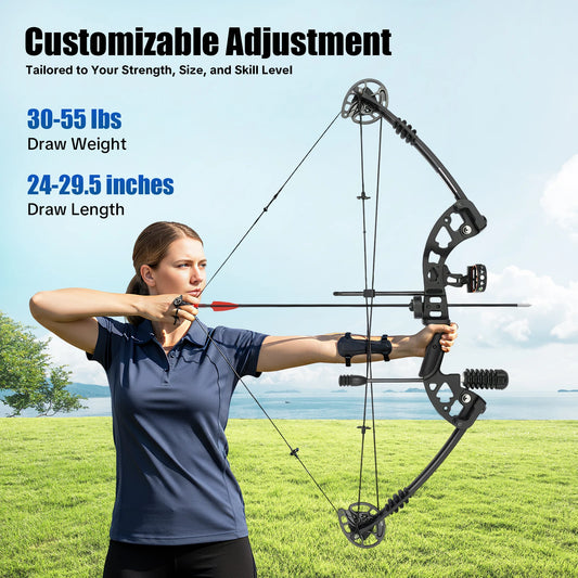 Compound Bow With Adjustable Draw Weight And 3 Pin Sight