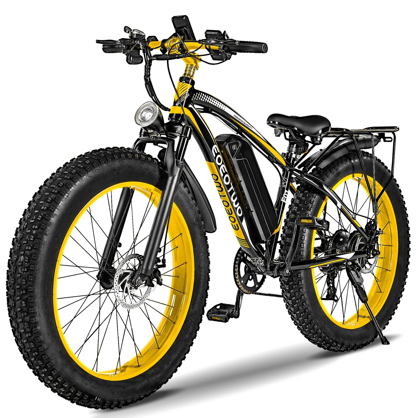 EOEOTWO Heavy Duty Ebike, 400 LBS Capacity, 65Nm High Torque, Front Suspension, Rear Rack, 5 Riding Modes, Phone Holder with Charging