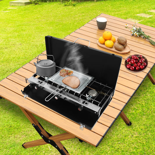 NONE Portable Camping Stove With Griddle 3-Burner Propane Stove