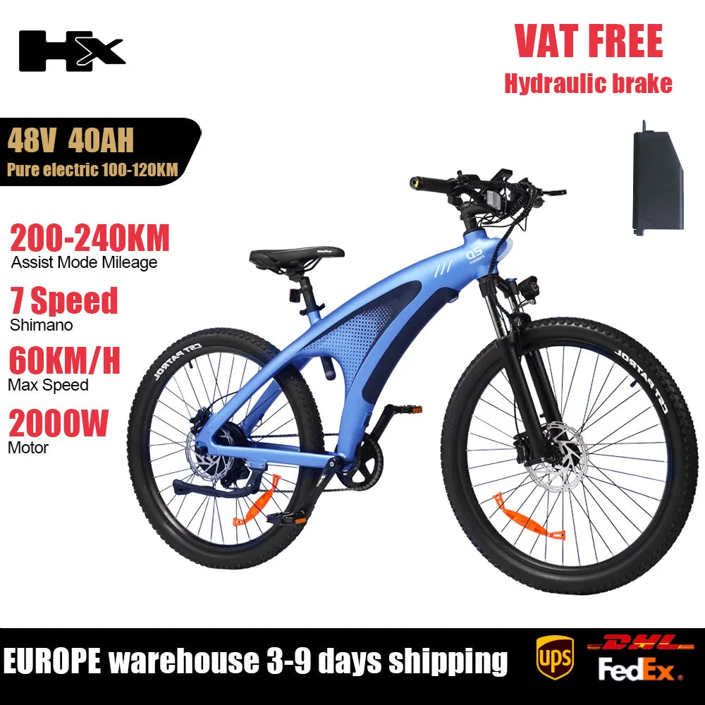 HX Q5 Ebike 2000W Torque Sensor Adults Electric Bike 85Nm 57KM/H Electric Bicycle 27.5“ Removable Battery Electric Mountain Bike