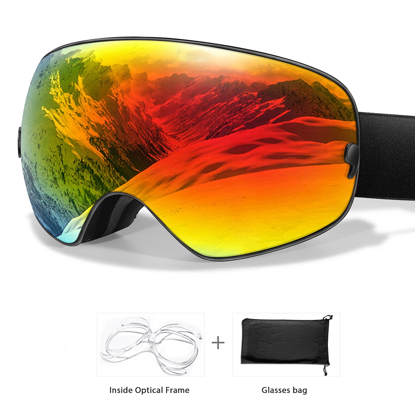 Winter Ski Goggles UV400 Anti Fog Unisex Free Frame Bag
