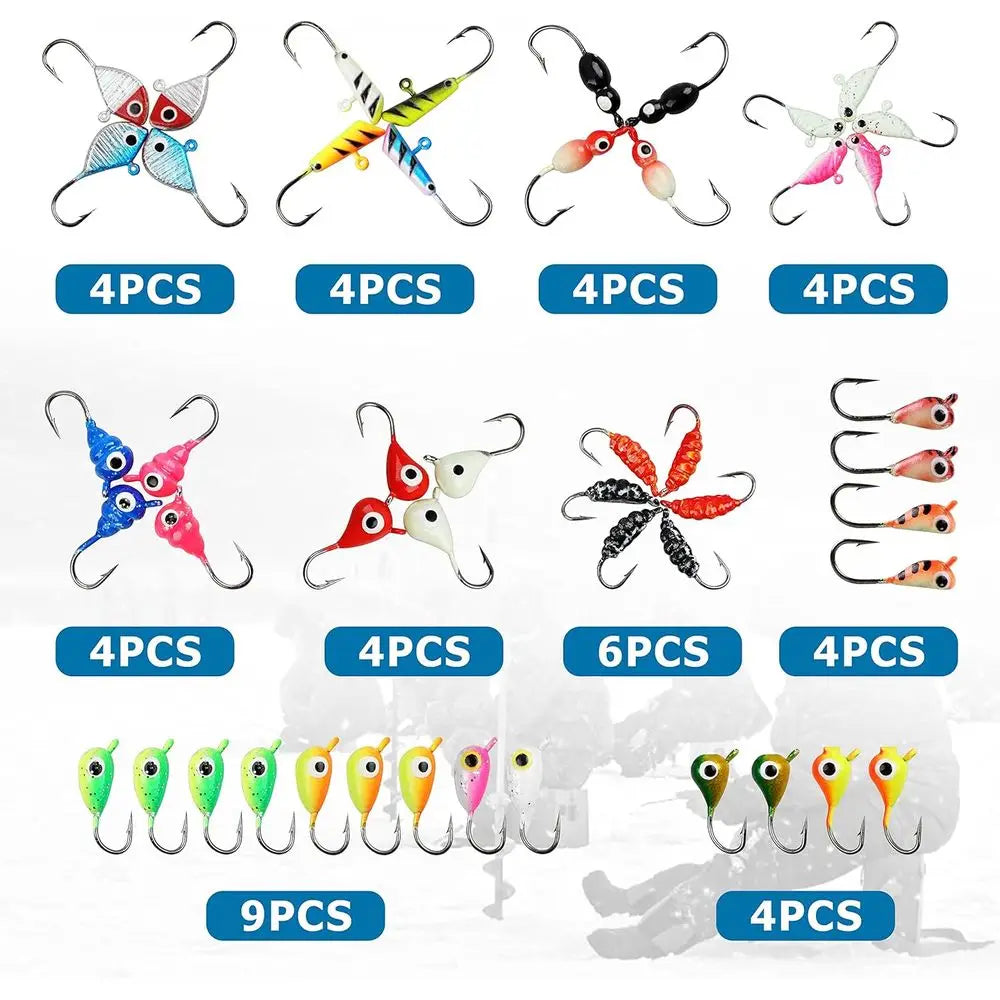 Winter Ice Fishing Lure Kit With Jigs And Hooks Walleye