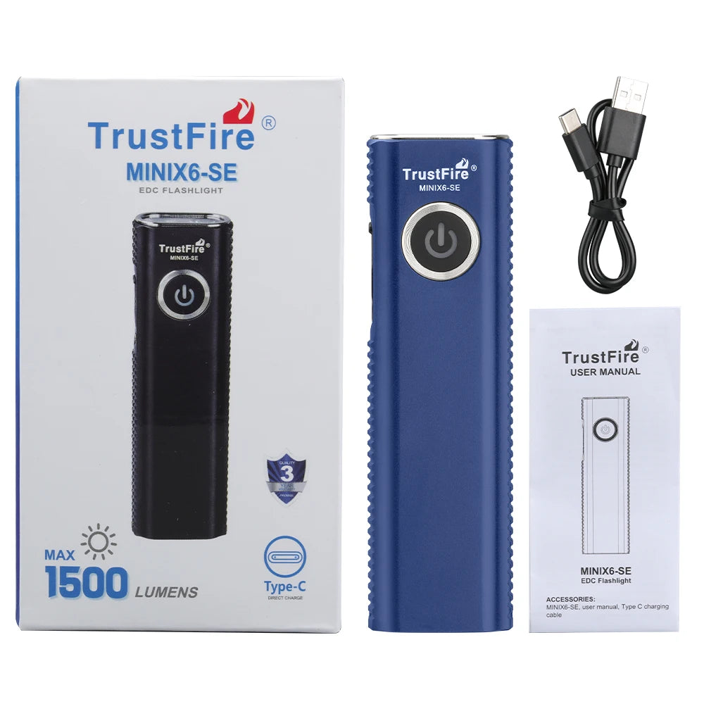 Trustfire MINIX6-SE 1500 Lumens EDC LED Flashlight IPX6 Rechargeable LED Torch with White UV Light Lantern Strobe SOS Magnetic Tail for Camping