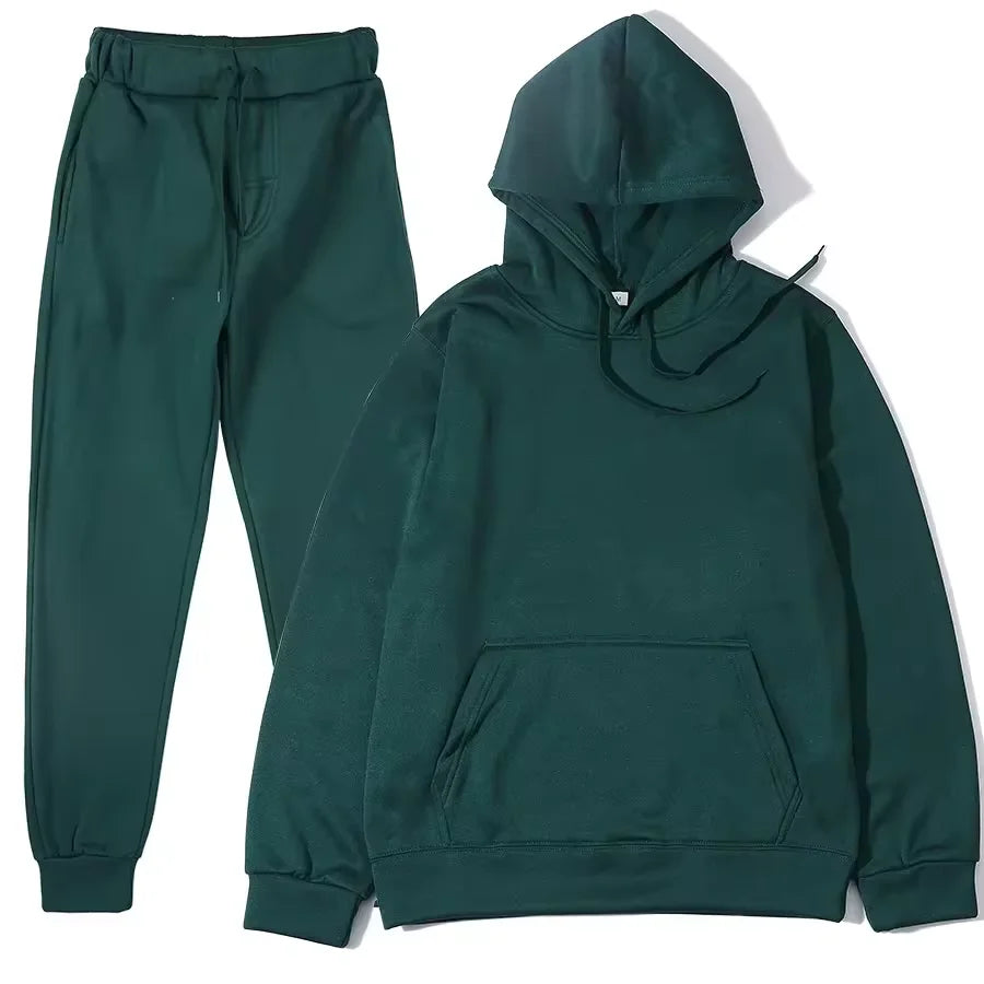 Winter Tracksuit Women Two Piece Set Hooded Sweatpants Casual Sportswear