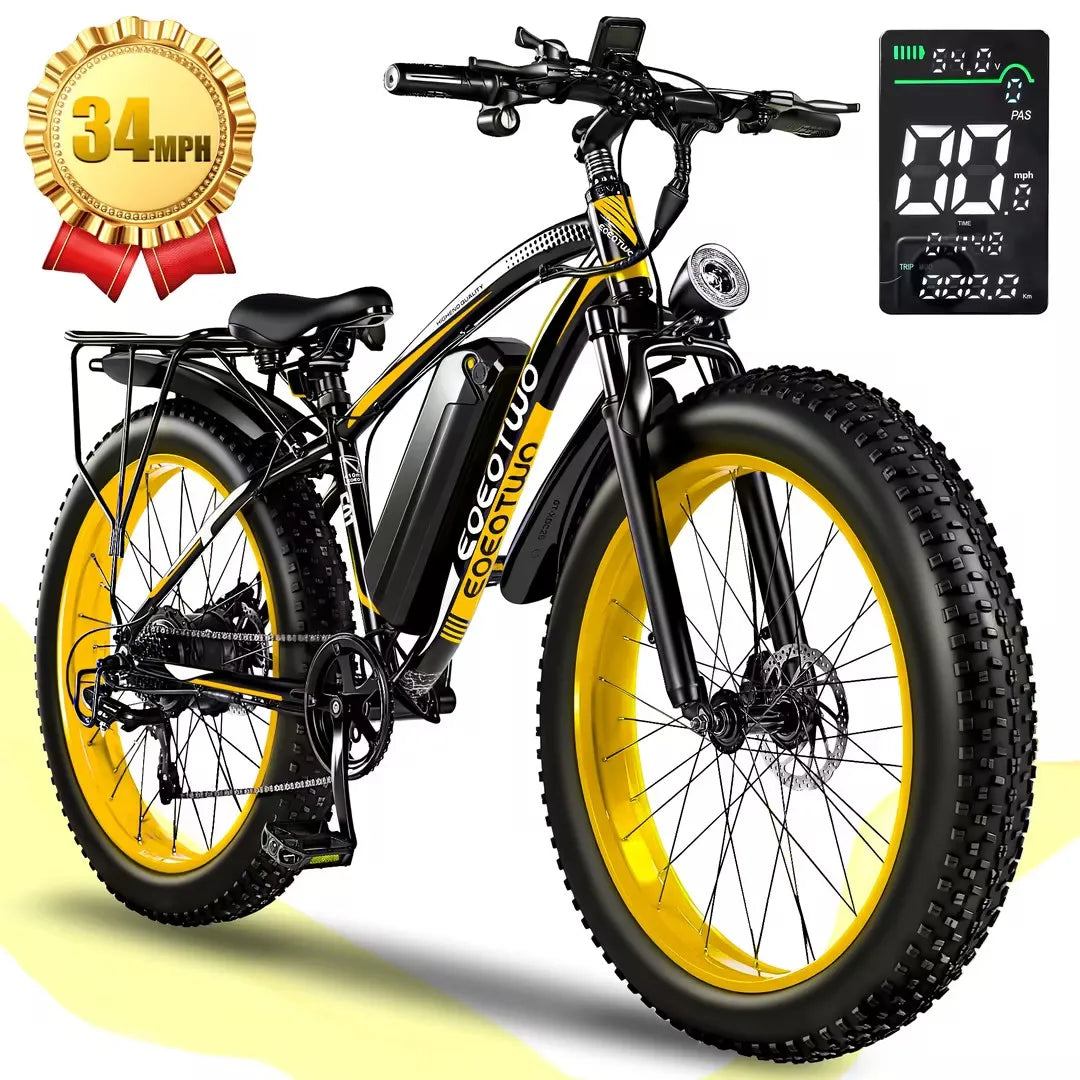 EOEOTWO Heavy Duty Ebike, 400 LBS Capacity, 65Nm High Torque, Front Suspension, Rear Rack, 5 Riding Modes, Phone Holder with Charging