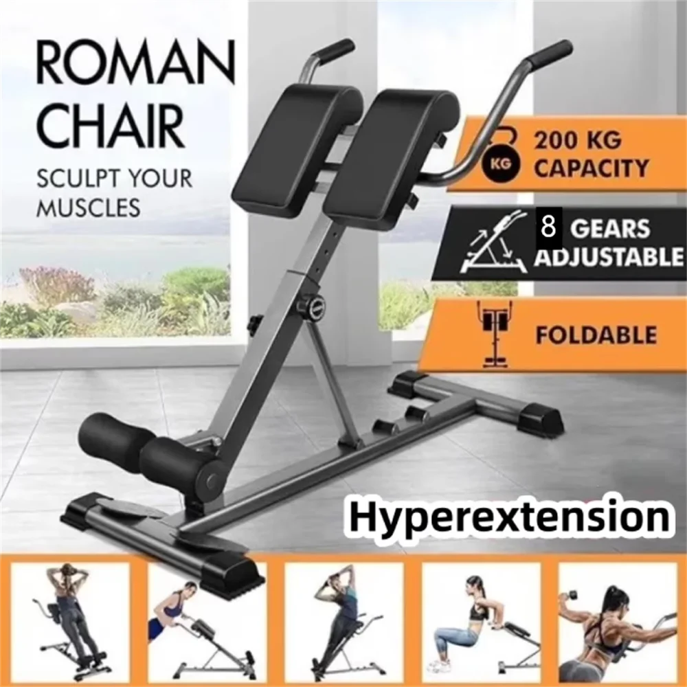 Folding Roman Chair Back Extension Bench, Adjustable Hyperextension Bench – Portable Lower Back Exercise Machine for Core Strength Training at Home Gym