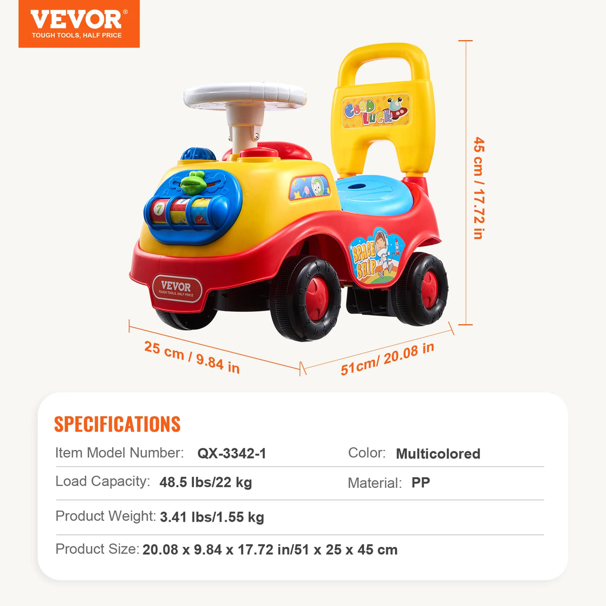 SucceBuy Toddler Push Ride On Car With Music Steering Wheel