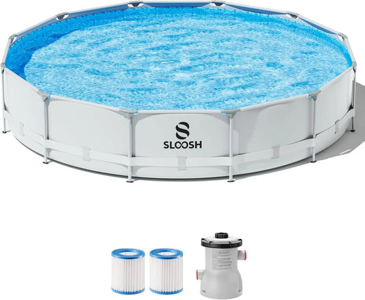 JOYFY Round Above Ground Pool 12ft/10ft/15ft Outdoor Round Frame Above Ground Swimming Pool Set for Kids Adults with Filter Pump