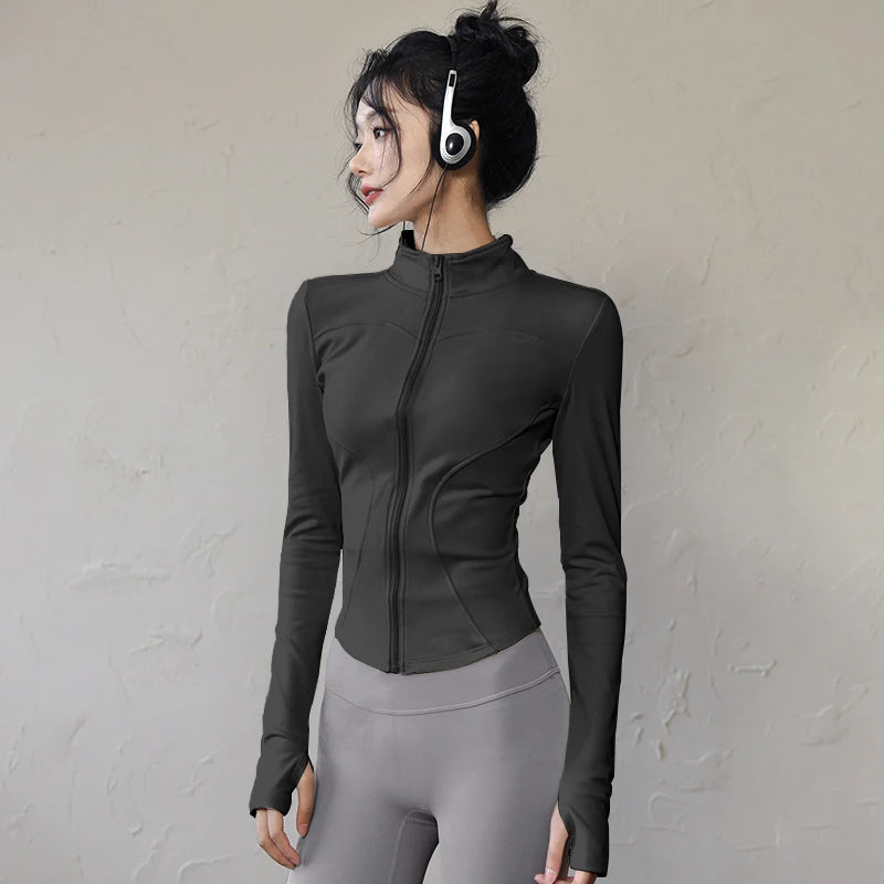 Women's Long Sleeve Running Jacket Zip Front Workout Coat