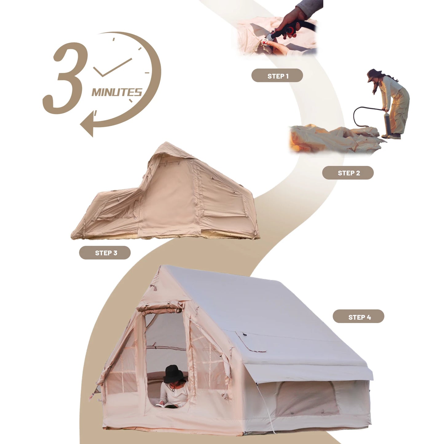 Pakicetus Inflatable Camping Tent With Quick Setup Airframe
