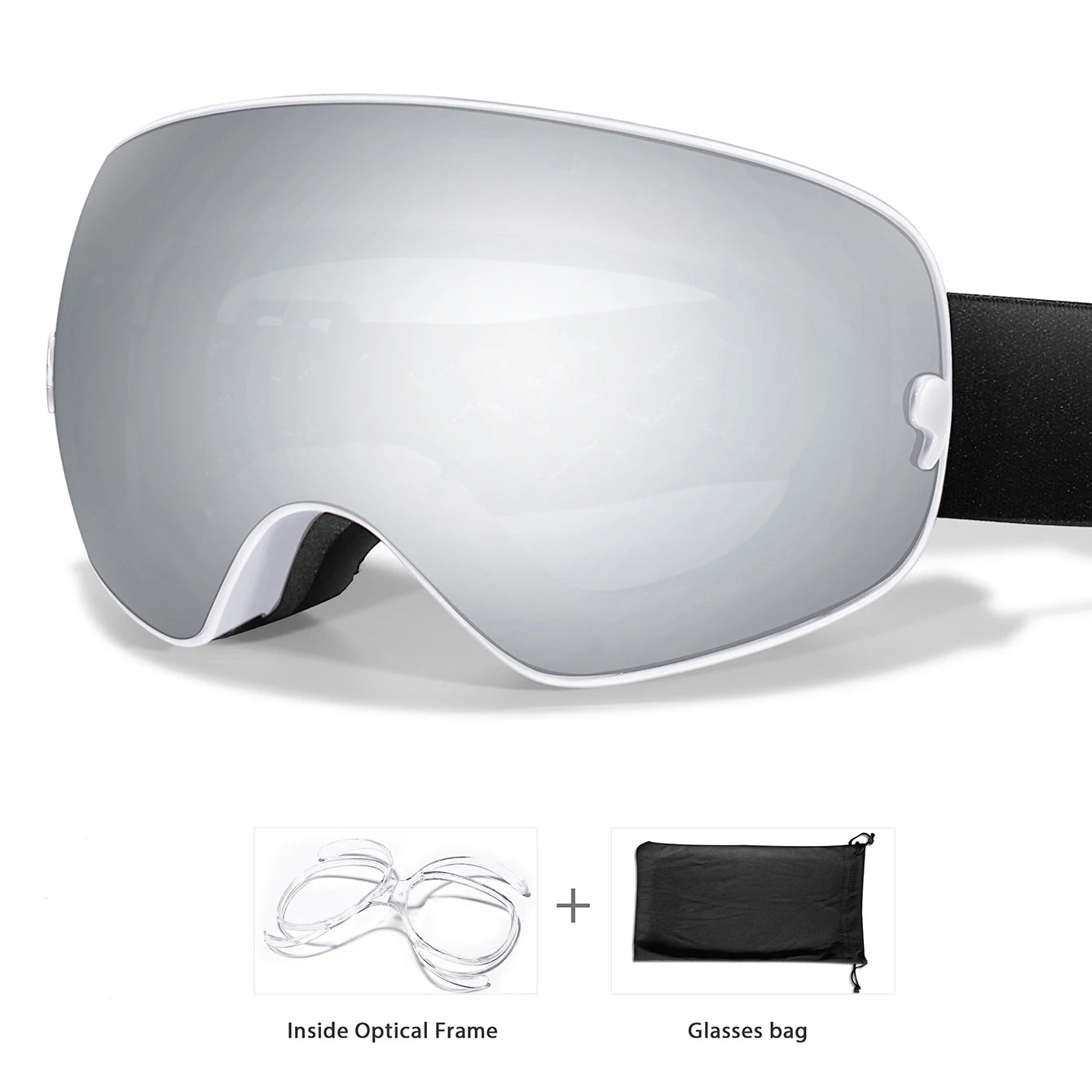 Winter Ski Goggles UV400 Anti Fog Unisex Free Frame Bag