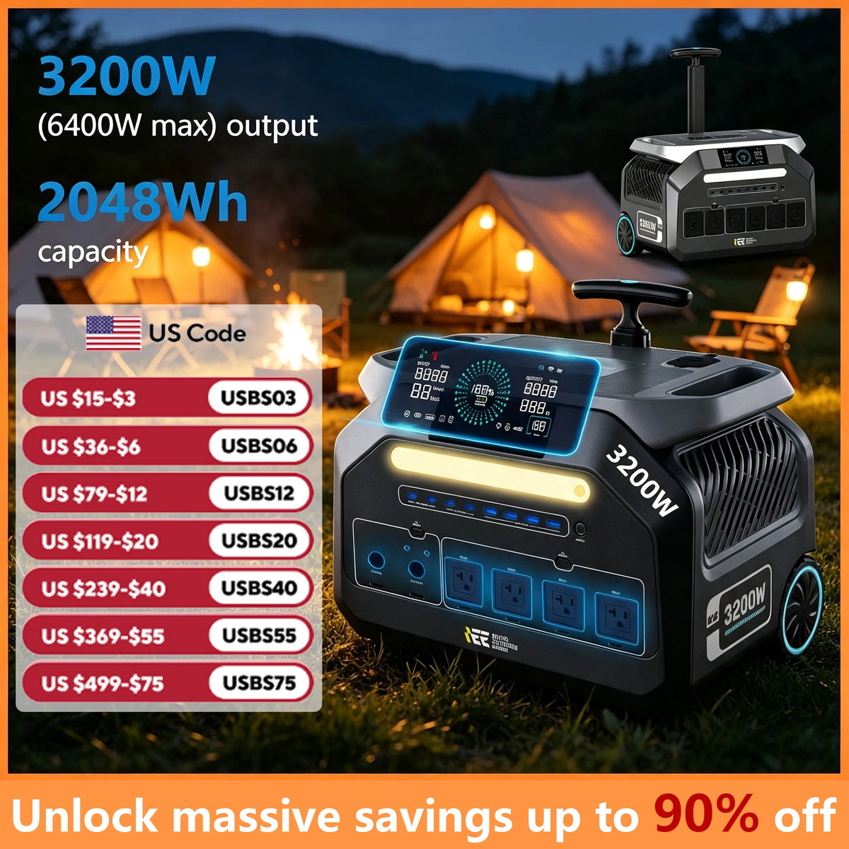 Portable Power Station With LiFePO4 Battery Solar Generator Backup