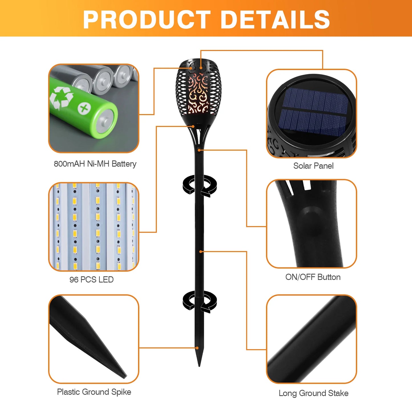 Solar Flame Torch Lights 96 LEDs Waterproof Landscape Pathway