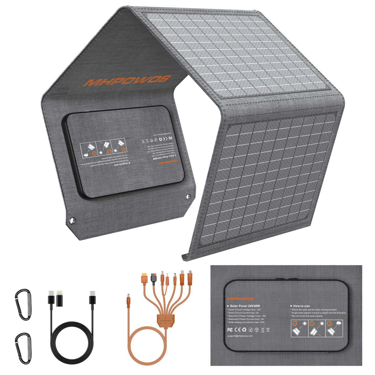MHPOWOS 120W 80W 40W Portable Solar Panel 23.5% High Efficiency Foldable Solar Charger for Camping, RV, Emergency Power Supply