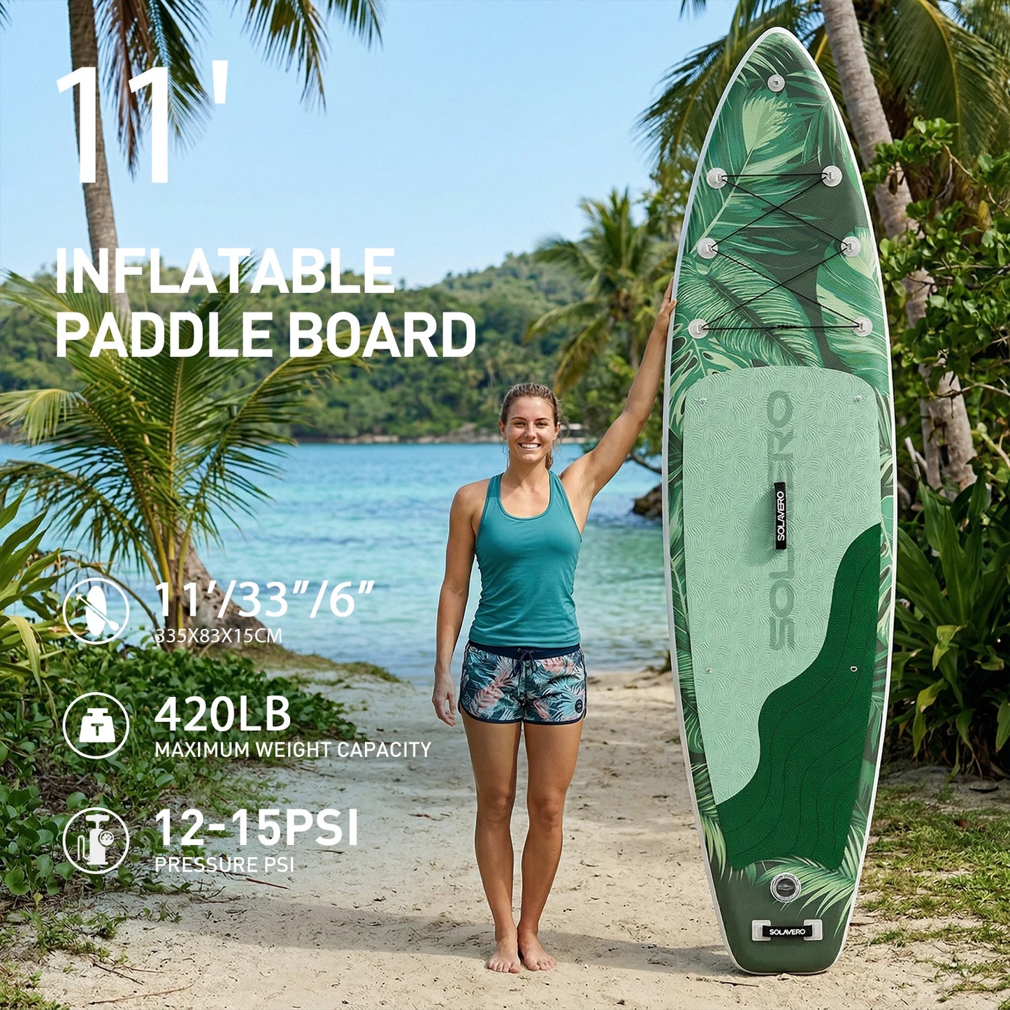 323/335/350cm Inflatable SUP Board with Accessories, 3 Removable Fins & Adjustable Paddle | Non-Slip Adult Paddle Board in Various Designs for All Water Activities