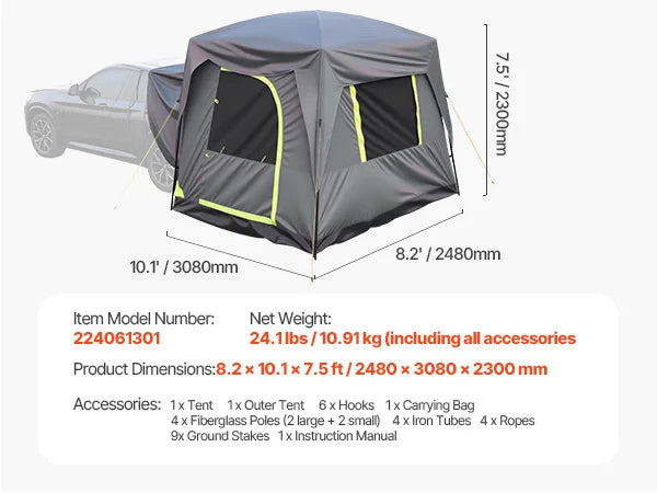 SucceBuy SUV Camping Tent Waterproof Double Layer Shade Awning Mesh