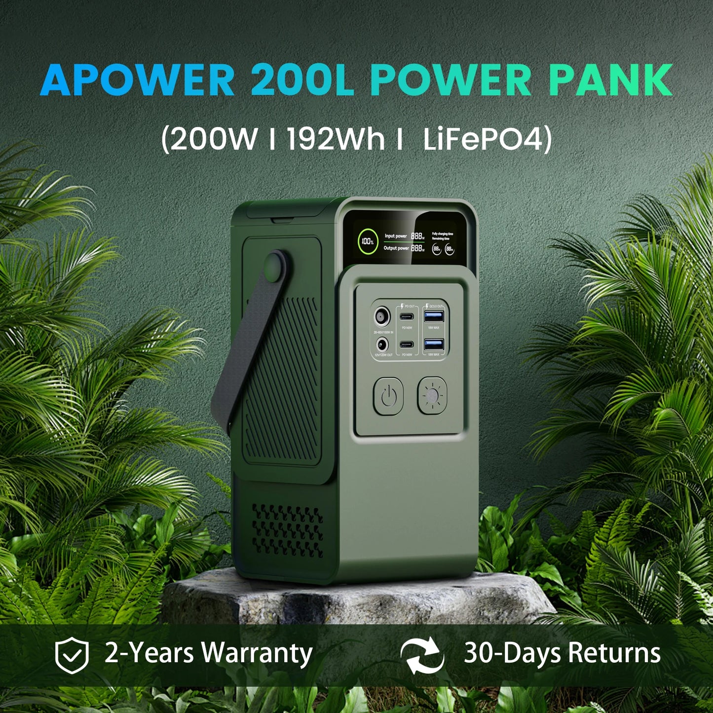 CTOLITY 200W LiFePO4 Power Station 192Wh Battery USB Type C