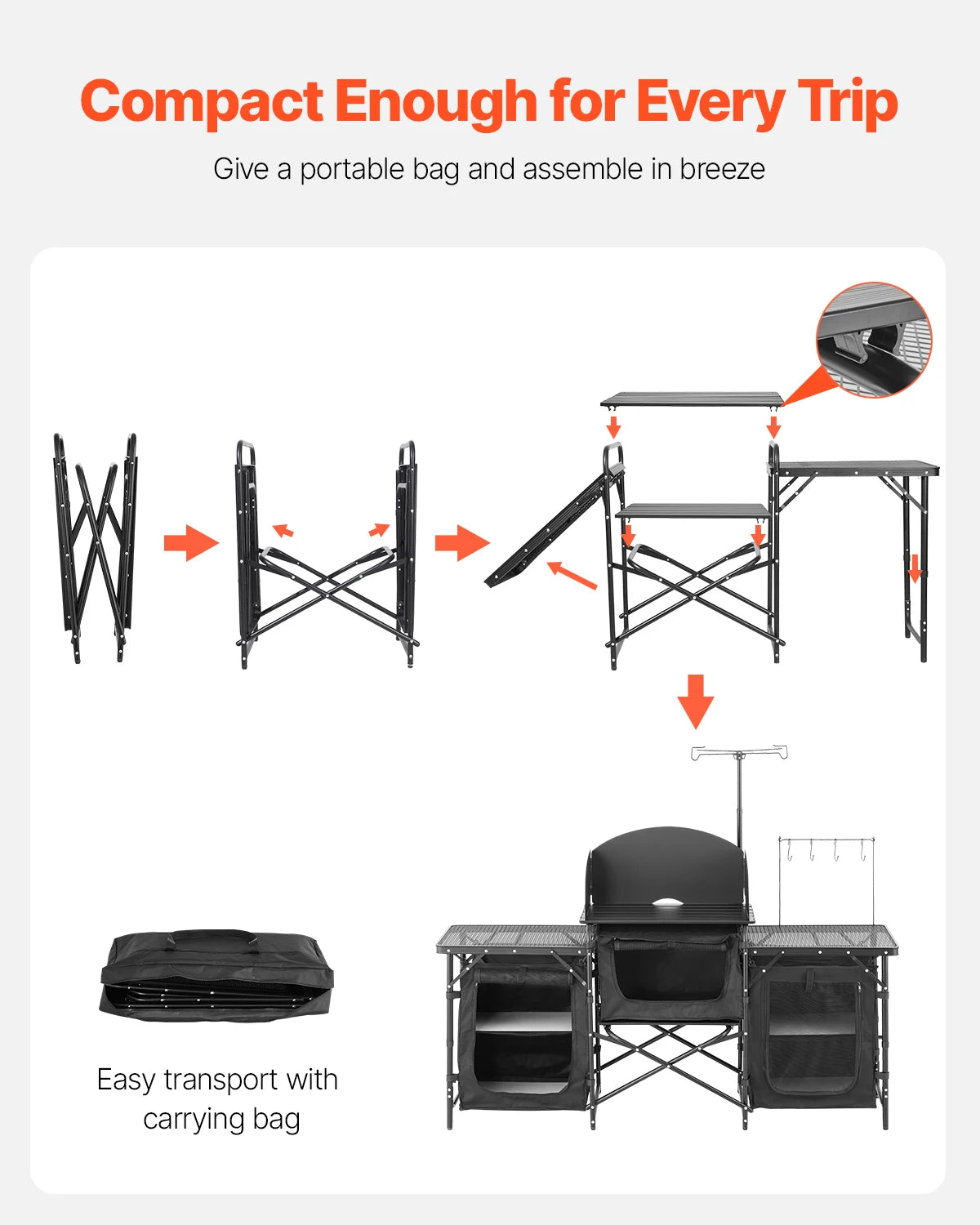 SucceBuy Camping Kitchen Table Aluminum Portable Cook Station