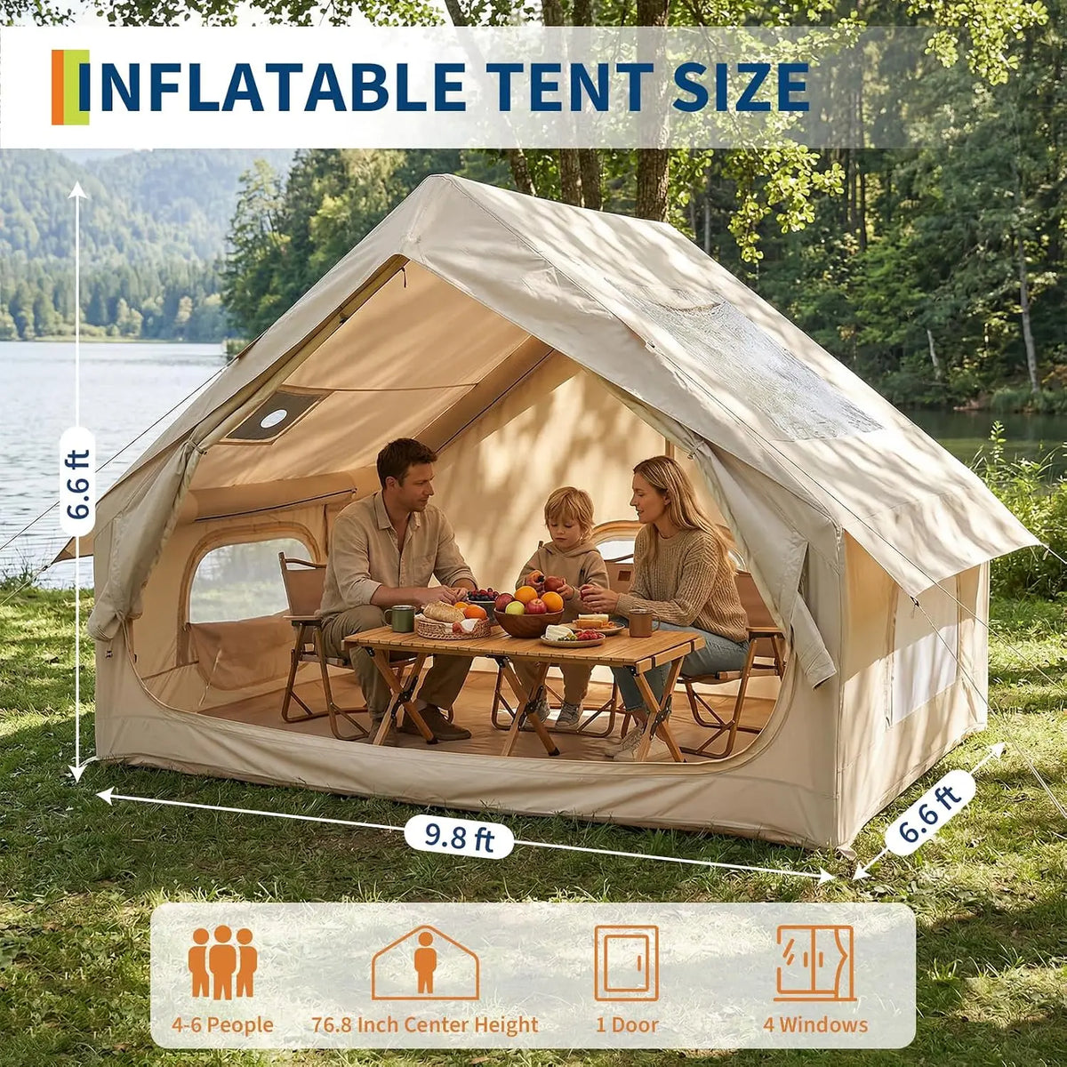 Inflatable Waterproof Camping Tent With Stove Jack And Mesh Windows