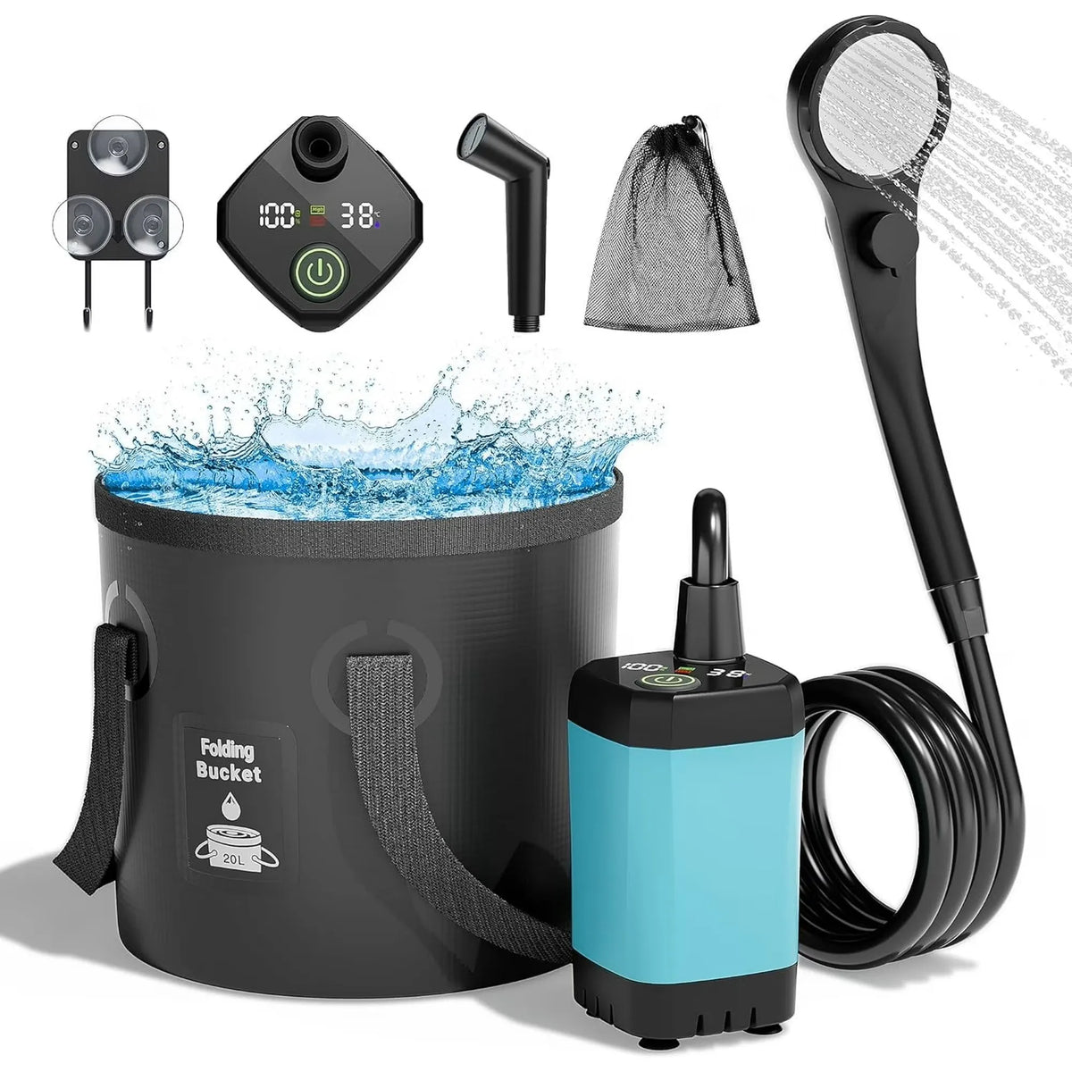 MORIKO Portable Camping Shower With Rechargeable Pump And LED Display