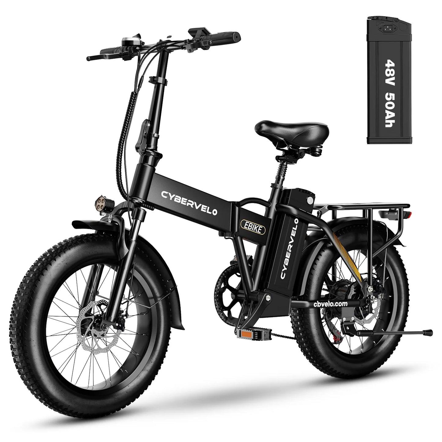 Cybervelo 1000W Peak High-speed Brushless Folding 20 Inch Fat Tire Electric Bike for Adults 48V 20.8Ah/50Ah Removable Battery 80 Miles Range Commuter E-Bicycle EK4