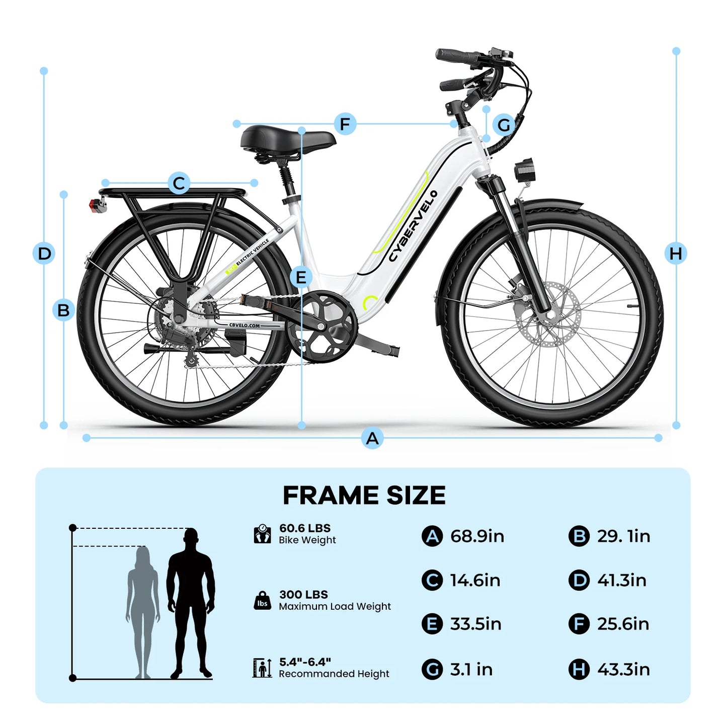 CYBERVELO EK7 Step Through Electric Bike 1000W 48V Battery