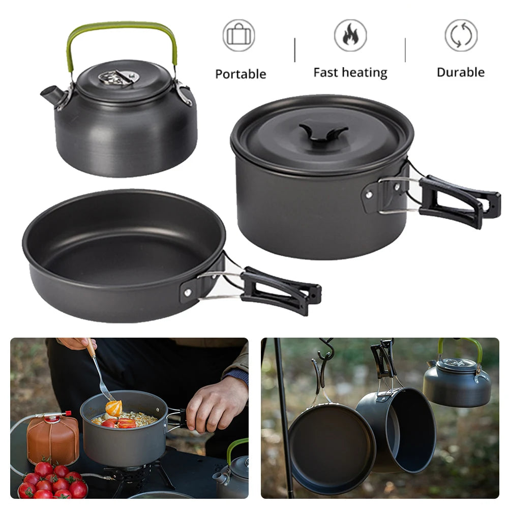 MOJOYCE 3-Piece Outdoor Camping Cookware Set with Mesh Bag