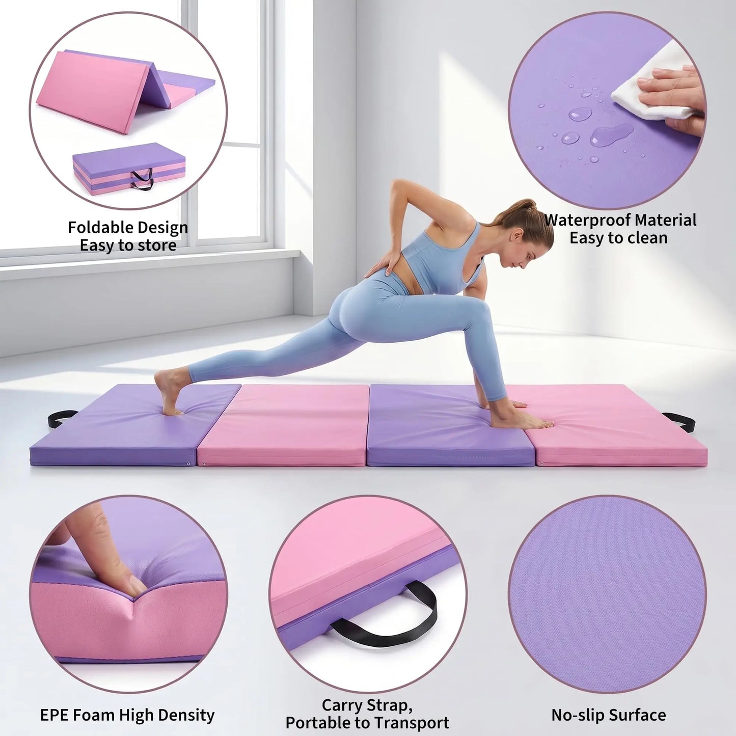 6x3 Ft Gymnastics Mat, 2'' Thick 4-Fold Exercise Floor Mat For Home Gym, Yoga, Pilates, Tumbling Training