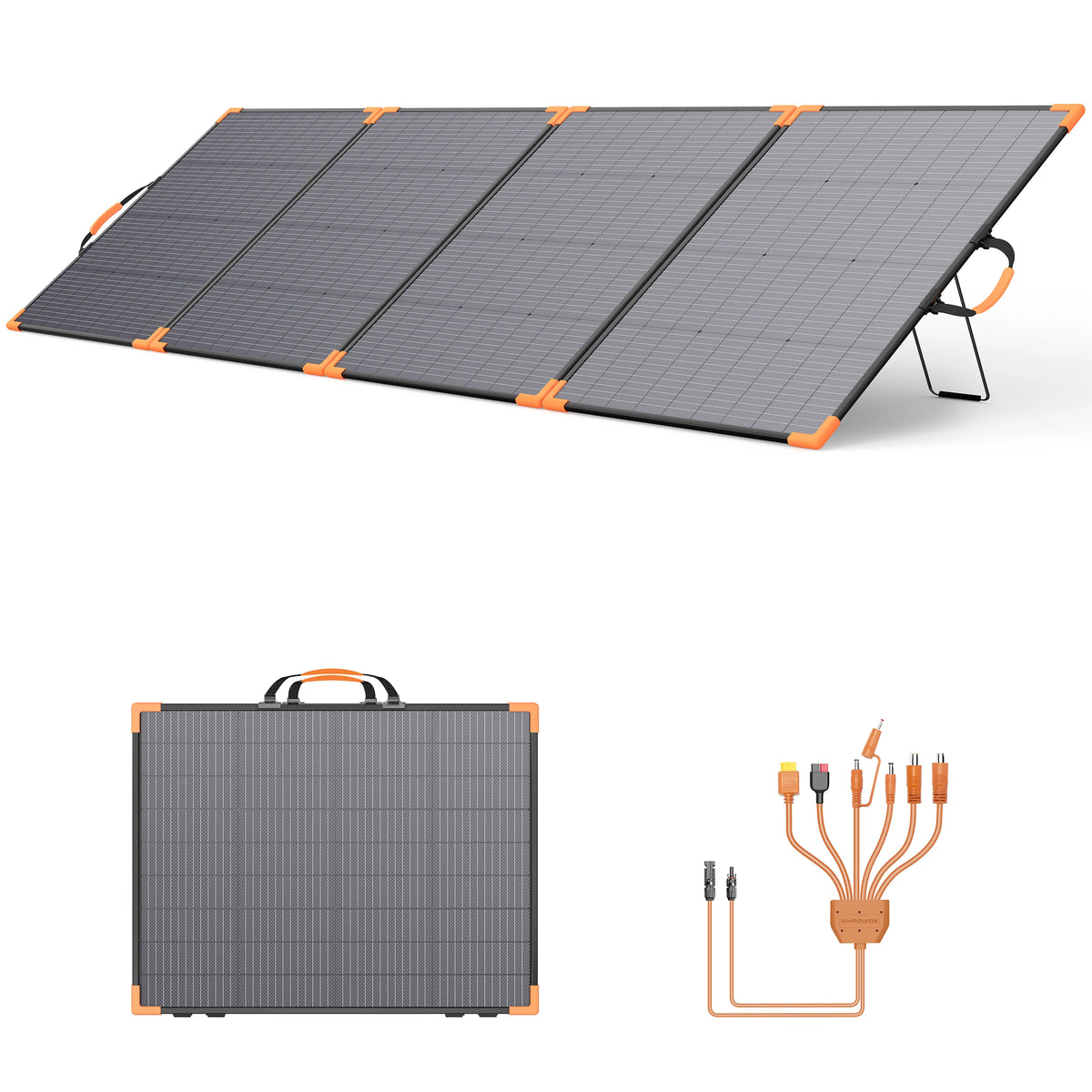 MHPOWOS 400W Bifacial Portable Solar Panel 33V Lightweight Foldable Solar Charger for Power Station IP68 Waterproof High Efficiency With Adjustable Kickstands for Camping RVs Home Backup