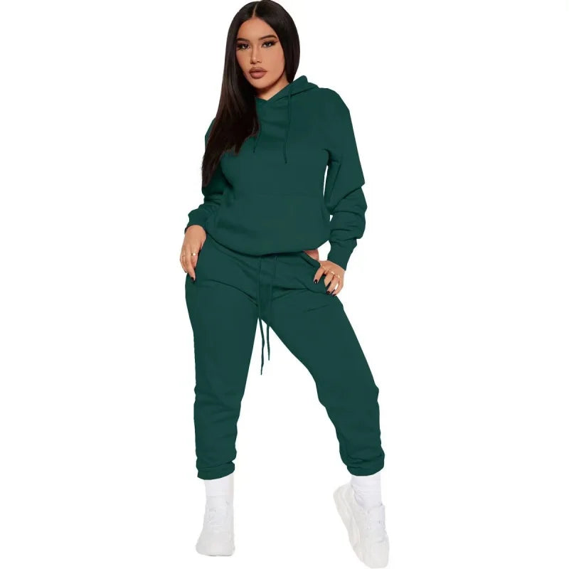Winter Tracksuit Women Two Piece Set Hooded Sweatpants Casual Sportswear