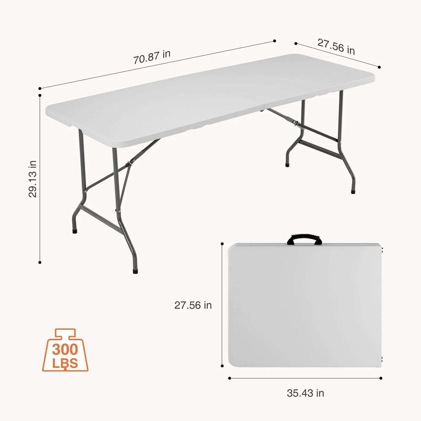 JHK 4/6/8 FT Portable Folding Outdoor Indoor Table Heavy Duty Foldable Table with Carrying Handle Safety Lock For Camping Picnic Dining