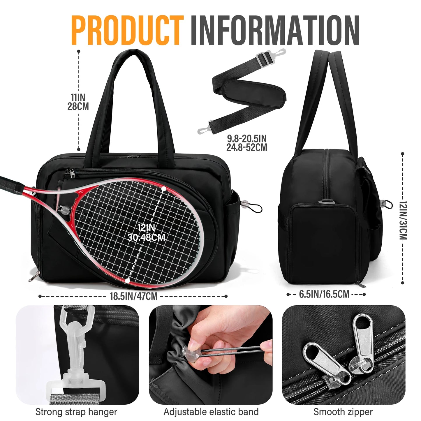 Two Rackets Tennis Gym Bag With Shoe Compartment For Women