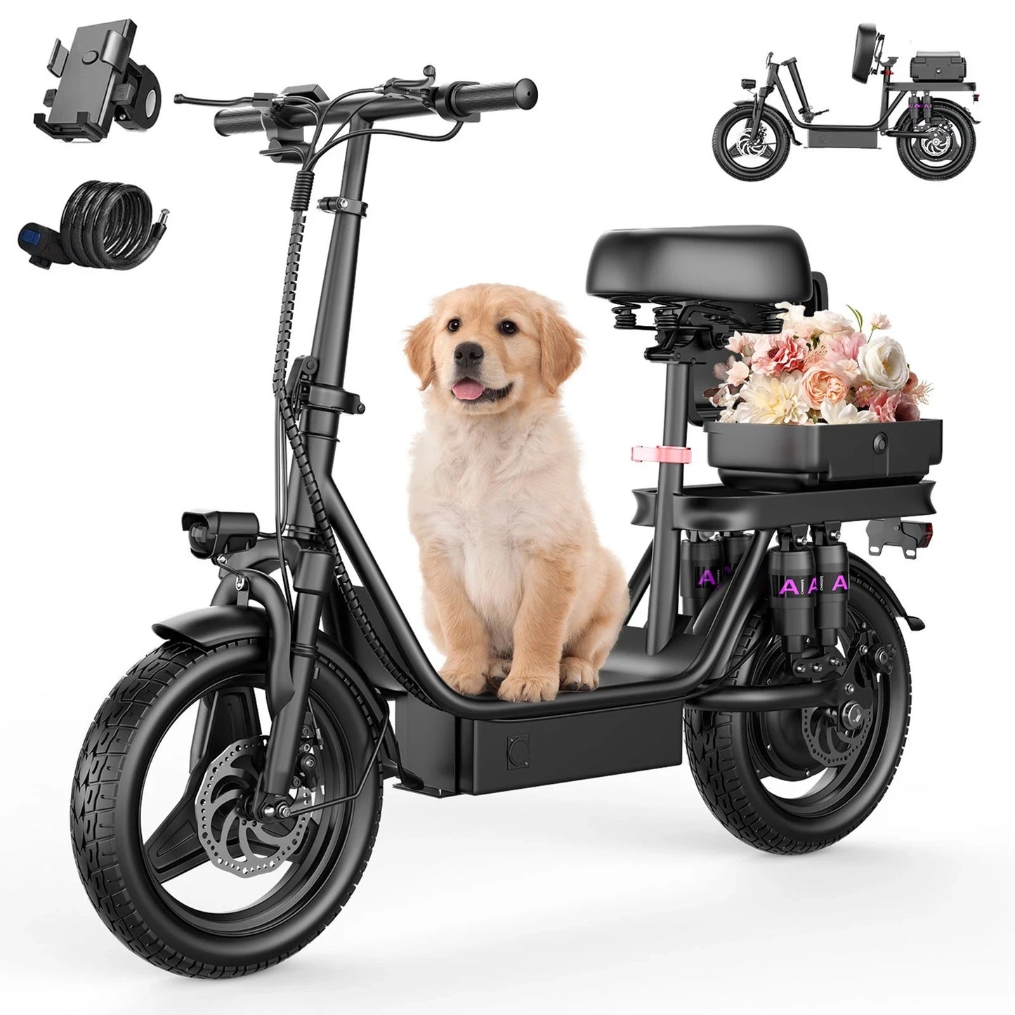 UPlee GQ8 Electric Bike For Adults, Folding Electric Bike, 500W Peak Motor, Scooter EBike With 14" Tire 48V 15AH Battery