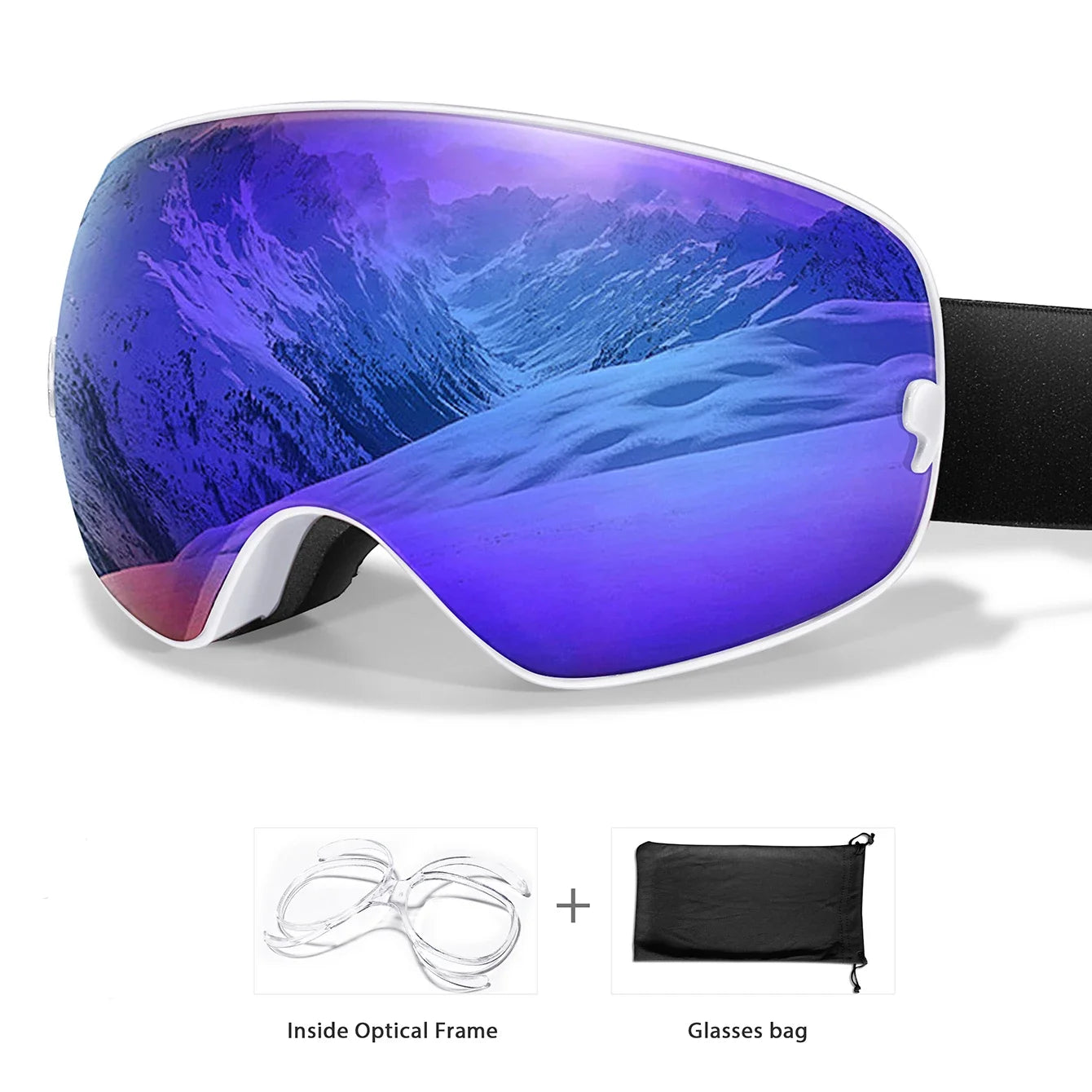 Winter Ski Goggles UV400 Anti Fog Unisex Free Frame Bag